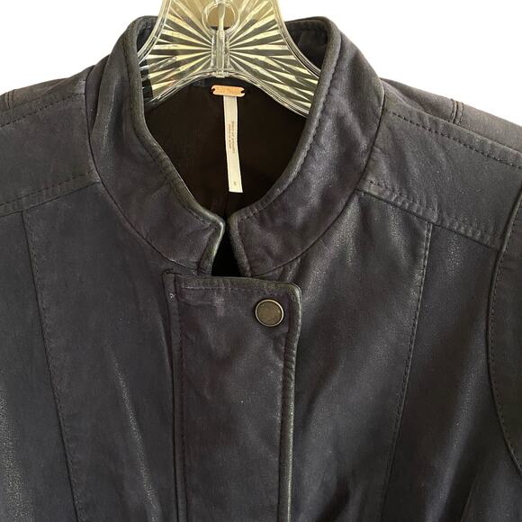 NWT FREE PEOPLE Jacket 8 Navy Blue Moto Zippers Stretch Inserts in Sleeves - Picture 5 of 15